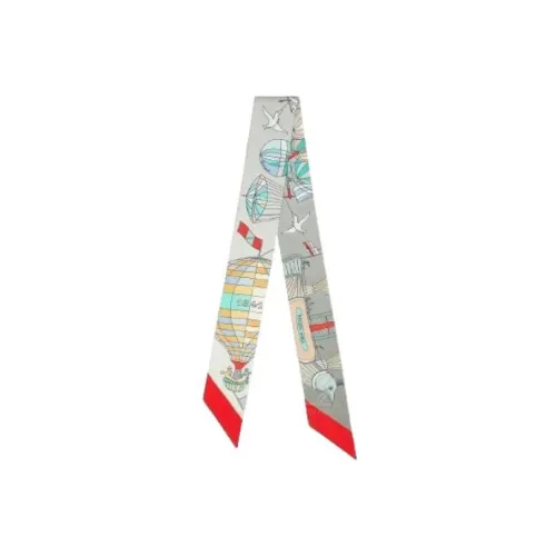 HERMES Silk Scarves Women's Pearl Gray