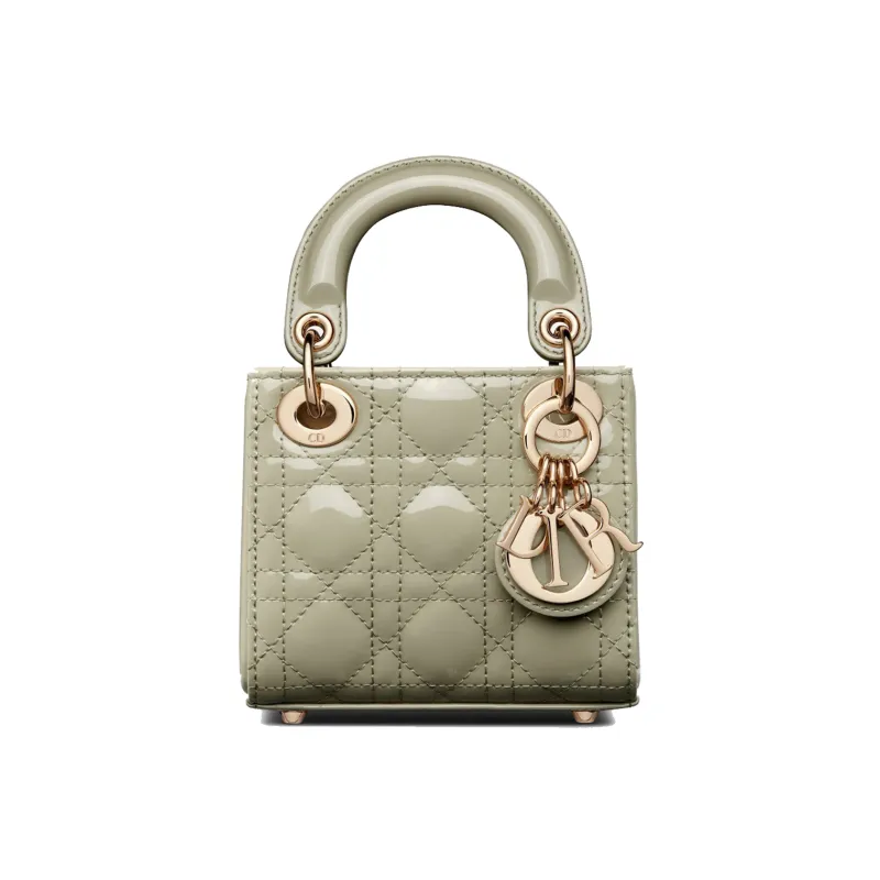 DIOR Lady Dior Patent Leather Cowhide Dior Bag Shoulder Bag Crossbody Bag Handbag Extra Mini Women's Gray Green-0