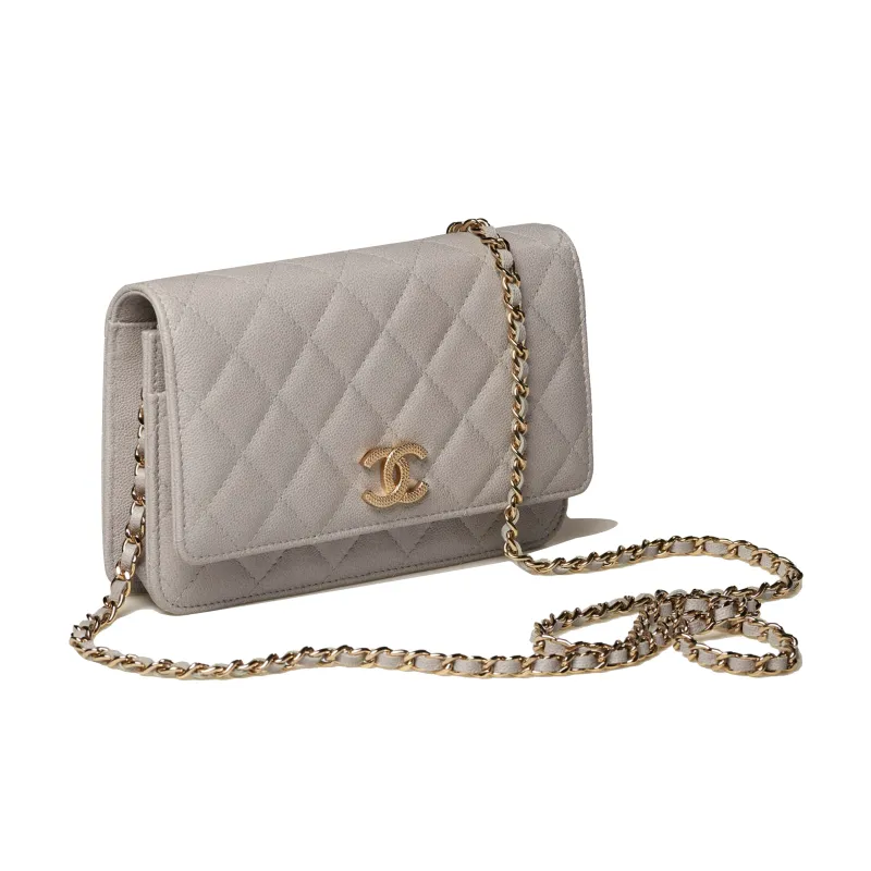 CHANEL Grain Embossed Calfskin Shoulder Bag, Crossbody Bag, Wallet Women's Gray-1
