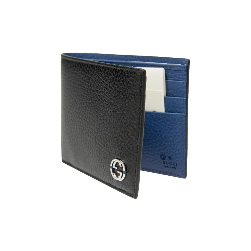 GUCCI Interlocked Gg Bifold Wallet 6 Card Slot Black/Blue-1