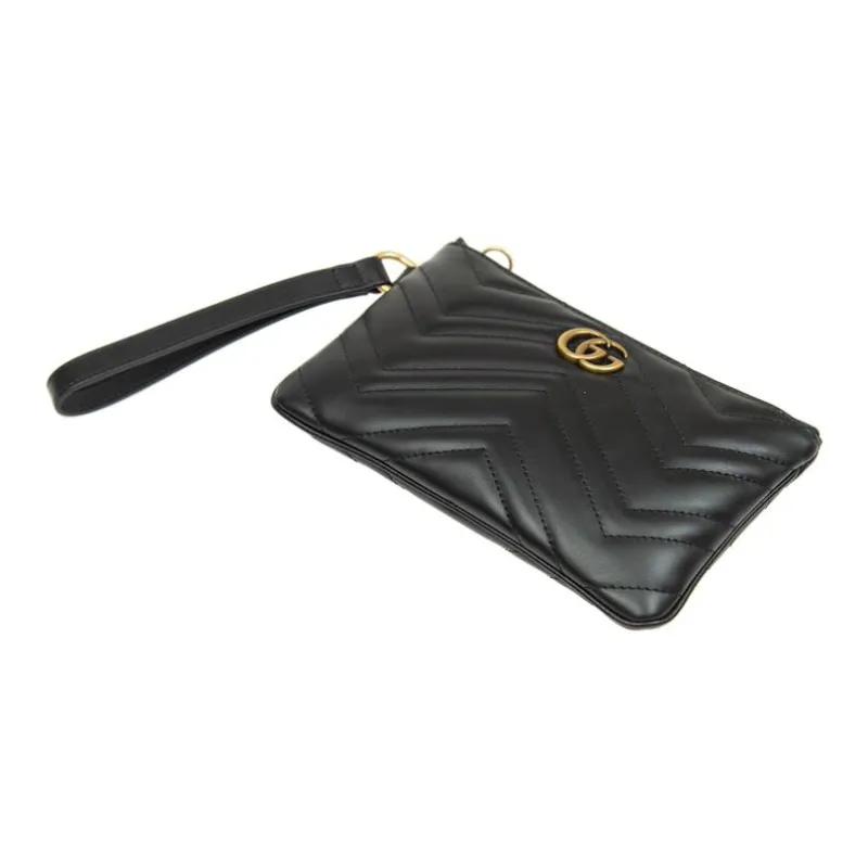 GUCCI GG Marmont Embossed Leather File Folder Coin Purse Clutch Regular Women's Black-3
