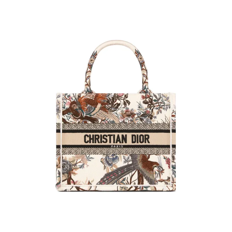 DIOR BookTote Embroidery Tote Bag, Shopping Bag, Handbag Trumpets Women's Milk White-0