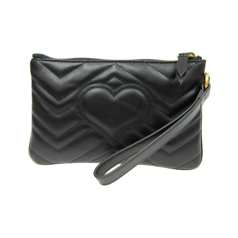 GUCCI GG Marmont Embossed Leather File Folder Coin Purse Clutch Regular Women's Black-2