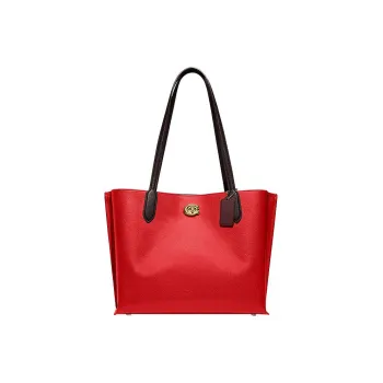 COACH Willow Split Cow Leather Tote Bag Shopping Bag Handbag Shoulder Bag Large Size Women's True Red