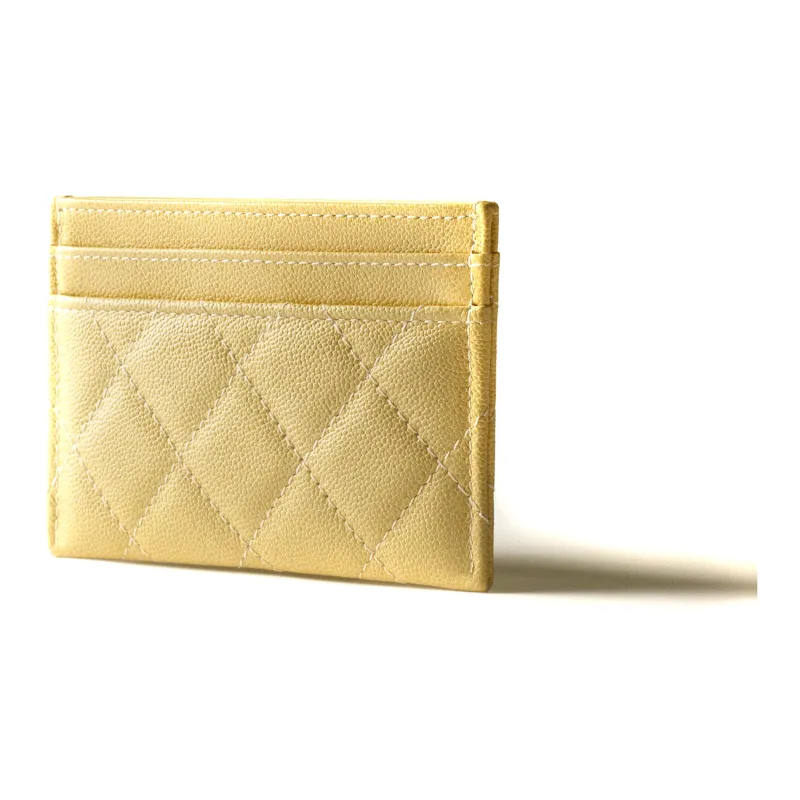 CHANEL Grain Embossed Calfskin With Gold Metal Card Holder Card Holder Women's Yellow-3
