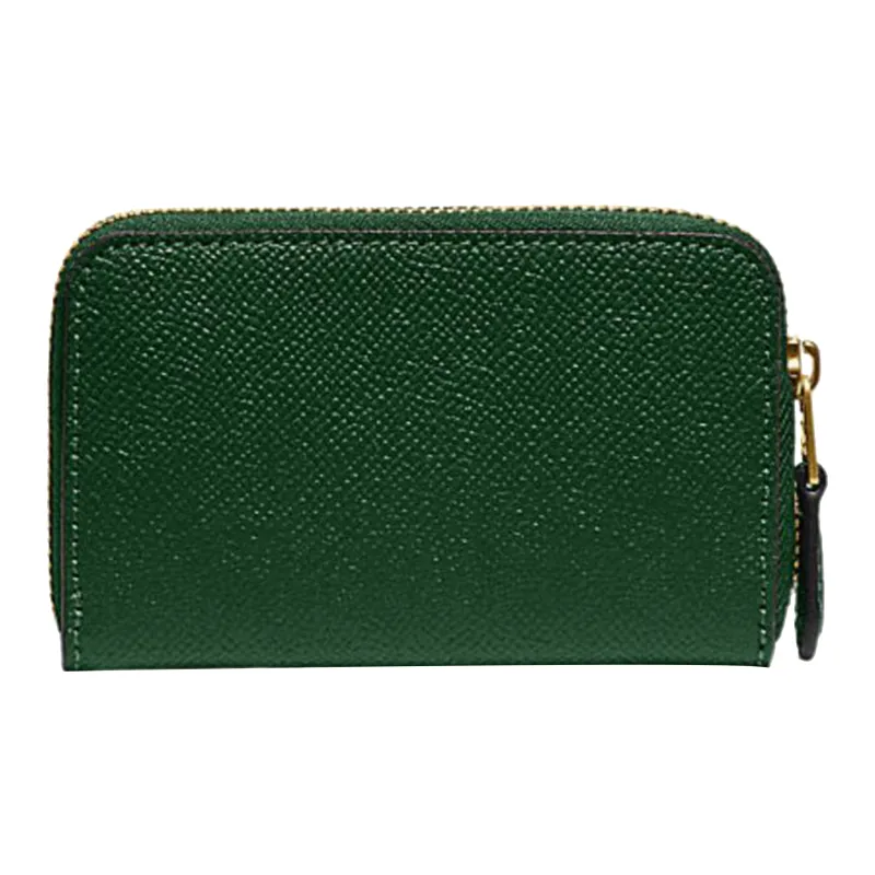 COACH Zip Around Cross-Stitch Leather Clutch Card Holder Coin Purse Mini Women's Green-1