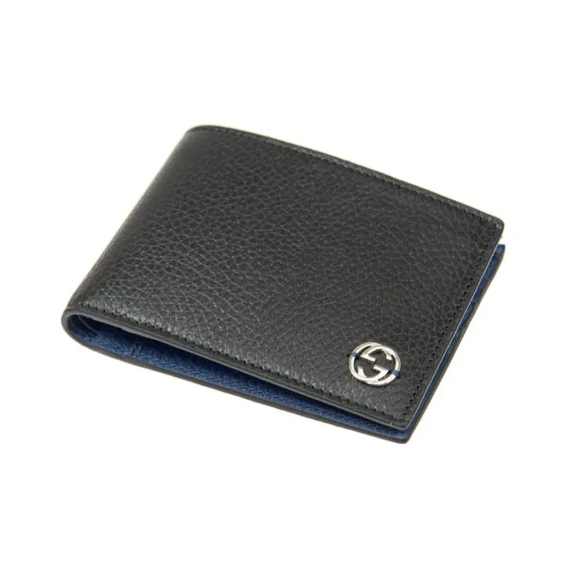 GUCCI Cow Leather Wallet Men's Black & Blue-2