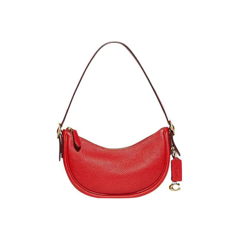 COACH Luna Pebbled Leather Handbag Shoulder Bag Women's Red-0