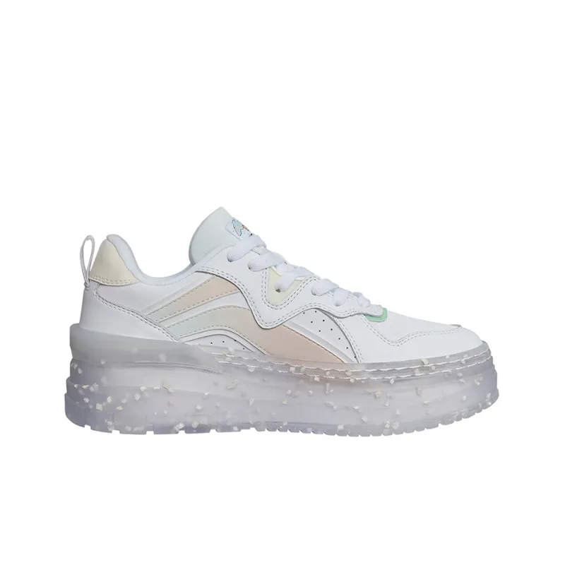 LiNing Wave Platform Anti-Slip Wear-Resistant Low-Top Skateboard Shoes Women's White Pink Green-1