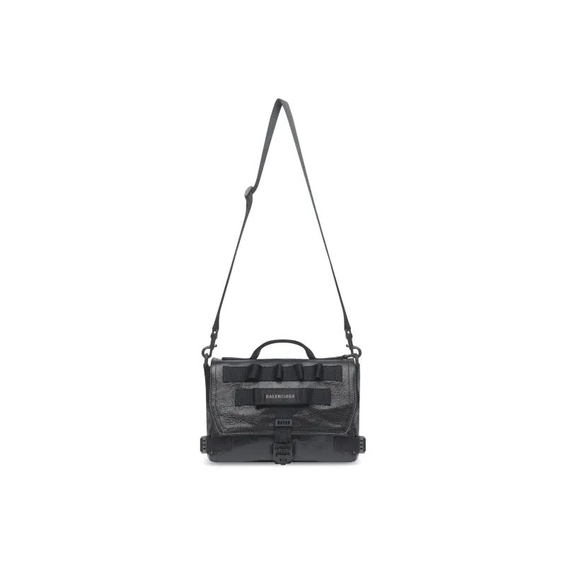 Balenciaga Army Sheepskin Messenger Bag Shoulder Bag Crossbody Bag Handbag Small Size Men's Black-5