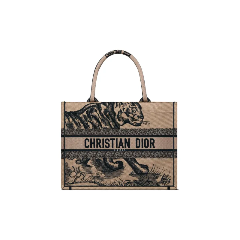 DIOR BookTote Embroidery Tote Bag Shopping Bag Handbag Medium Size Women's Brown-0