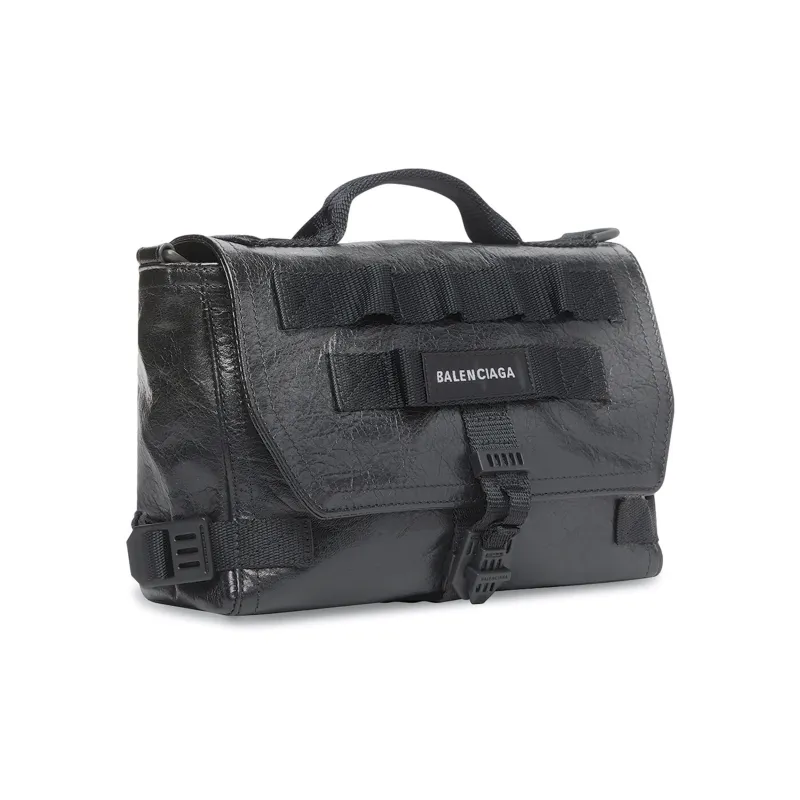 Balenciaga Army Sheepskin Messenger Bag Shoulder Bag Crossbody Bag Handbag Small Size Men's Black-1
