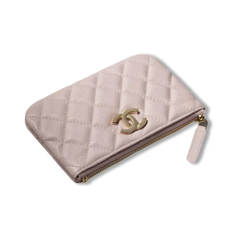 CHANEL Embossed Calfskin Pouch Clutch Trumpets Women's Light Pink-1