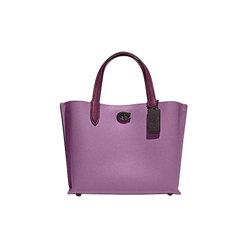 COACH Willow Split Cow Leather Tote Bag, Shopping Bag, Shoulder Bag, Crossbody Bag, Handbag Medium Size Women's Purple-0