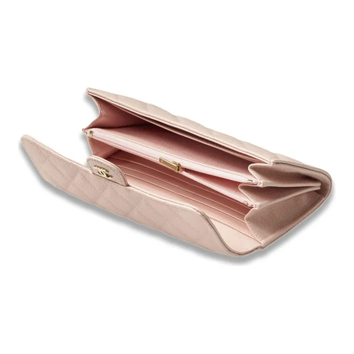 CHANEL Embossed Shiny Calfskin Flap Bag Wallet Women's Pink-2