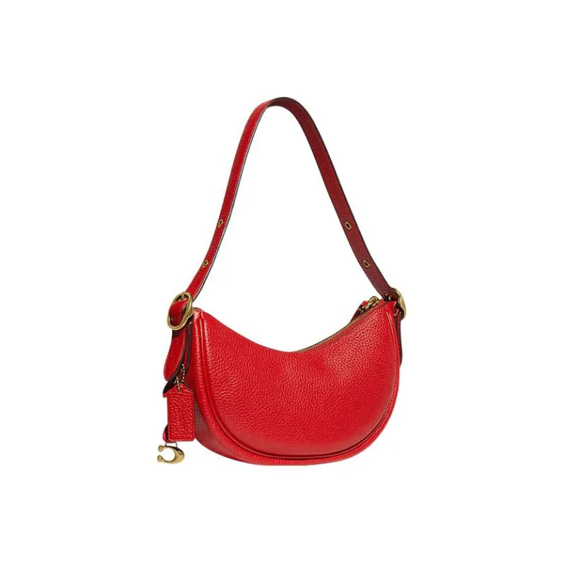 COACH Luna Pebbled Leather Handbag Shoulder Bag Women's Red-2