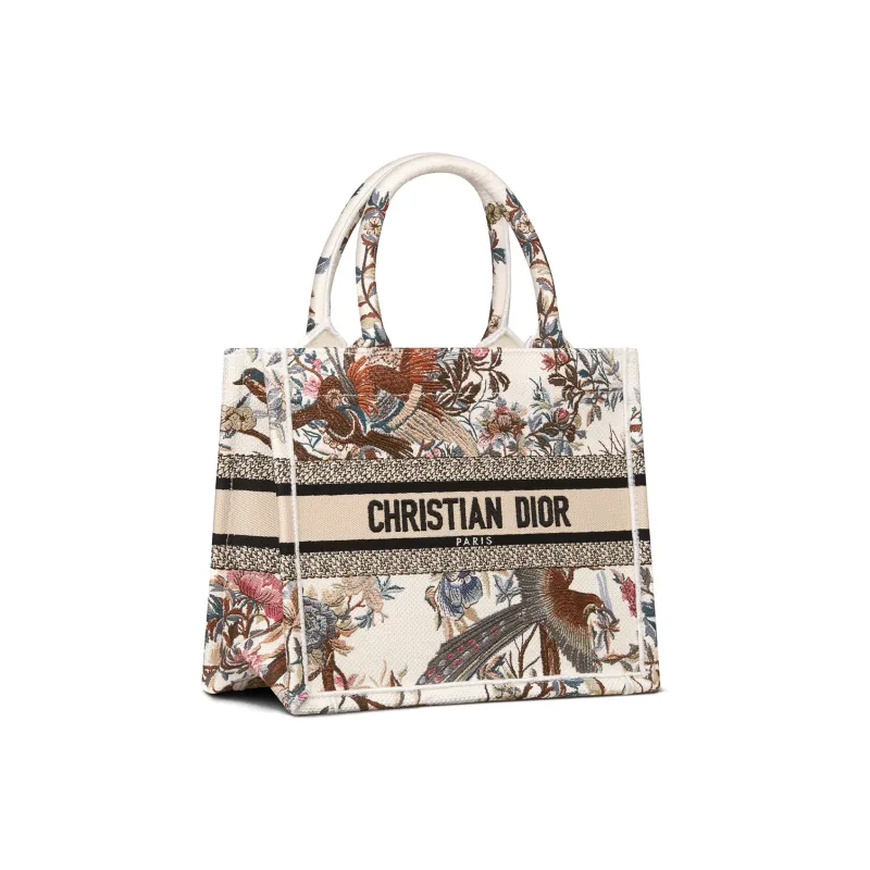 DIOR BookTote Embroidery Tote Bag, Shopping Bag, Handbag Trumpets Women's Milk White-1