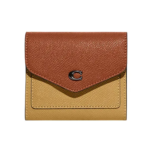 COACH Wyn Split Cow Leather Document Wallet Card Holder Coin Purse Small Size Women's Coffee & Brown
