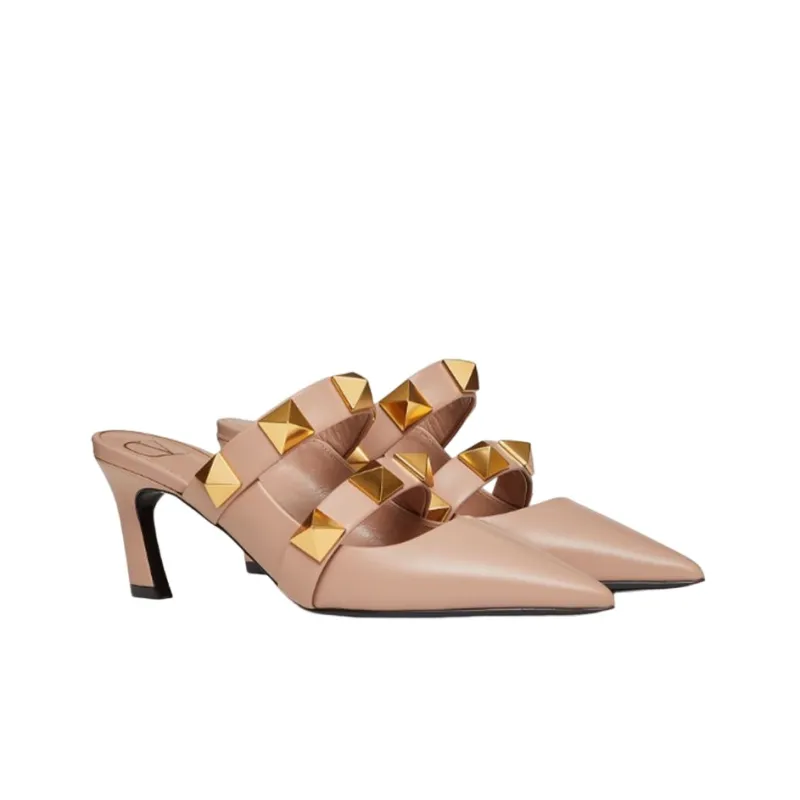Valentino Roman Stud Spool Heel High Heels 6.5cm Women's Pink-1