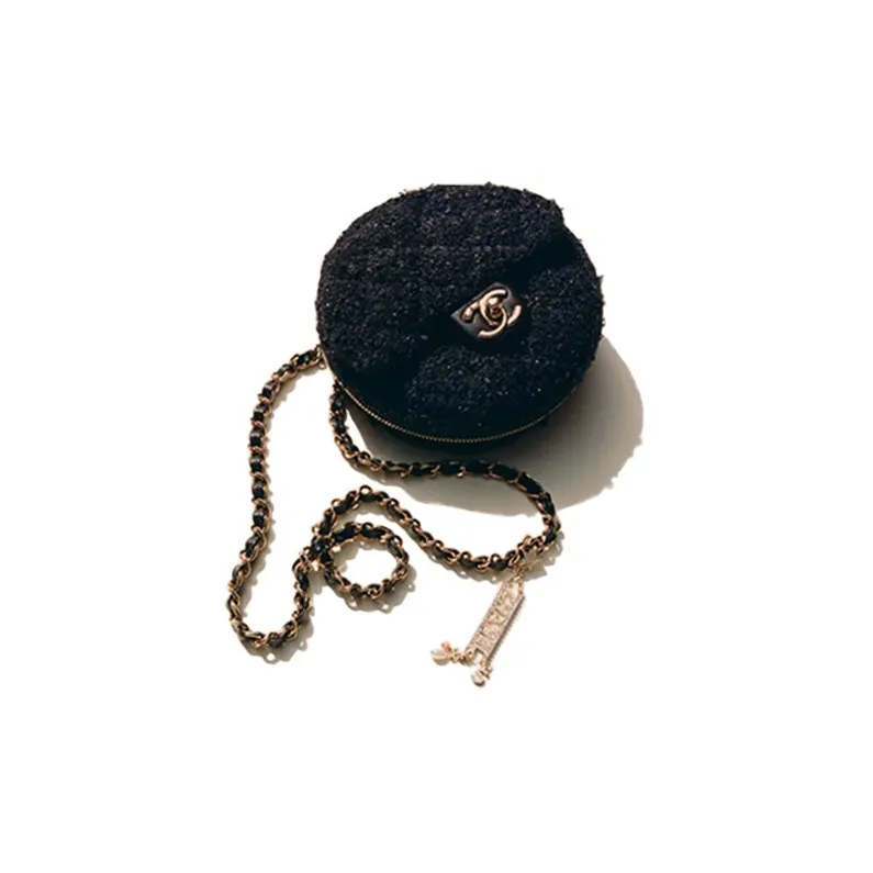 CHANEL Coco Tweed Chain Round Bag Handbag Women's Black-0