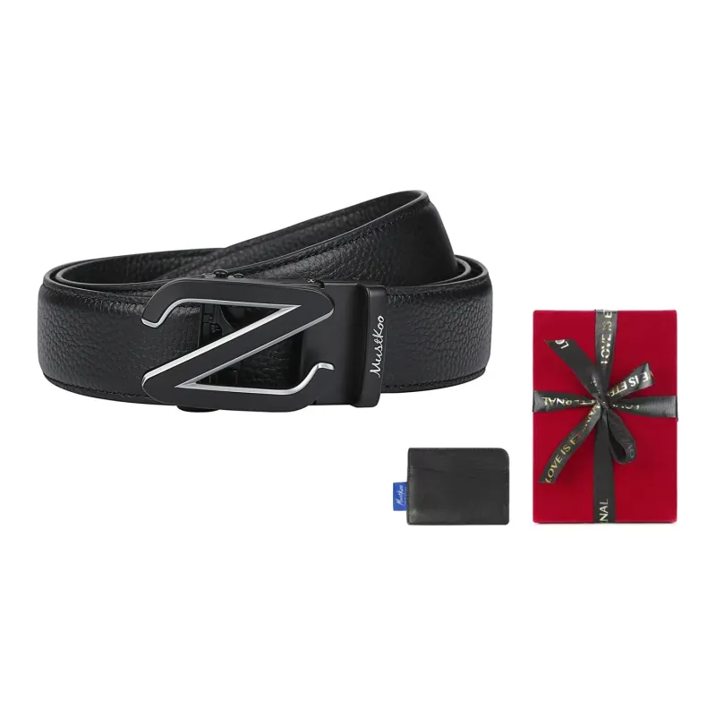 MUSTKOO Double Sided Soft Cowhide Black, Width 3.4cm, Students Automatic Buckle Belt Men's-5