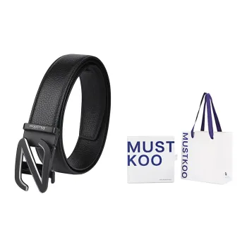 MUSTKOO Double Sided Soft Cowhide Black, Width 3.4cm, Students Automatic Buckle Belt Men's