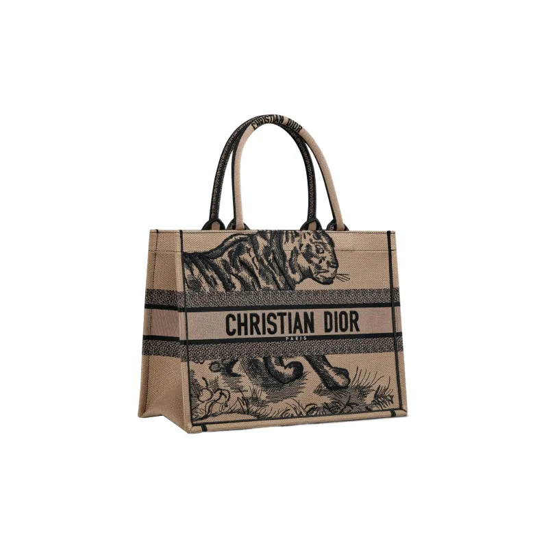 DIOR BookTote Embroidery Tote Bag Shopping Bag Handbag Medium Size Women's Brown-1