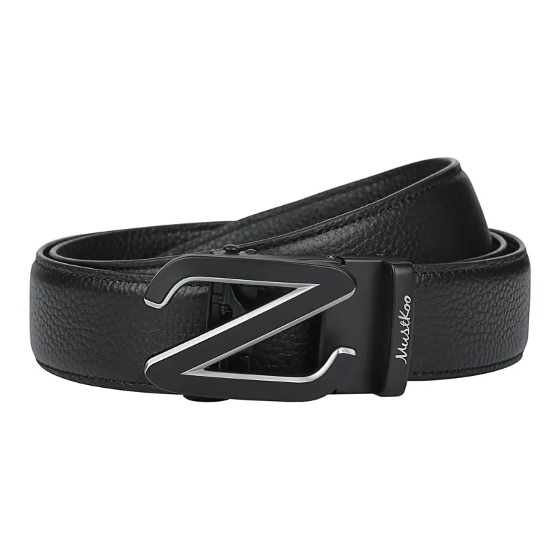 MUSTKOO Double Sided Soft Cowhide Black, Width 3.4cm, Students Automatic Buckle Belt Men's-1