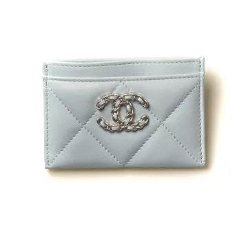 CHANEL Lambskin Card Holder Card Holder Women's Light Blue