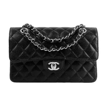 CHANEL Classic Flap CF Grained Embossed Cow Leather Mouth Cover Bag Crossbody Bag Small Size Women's Black