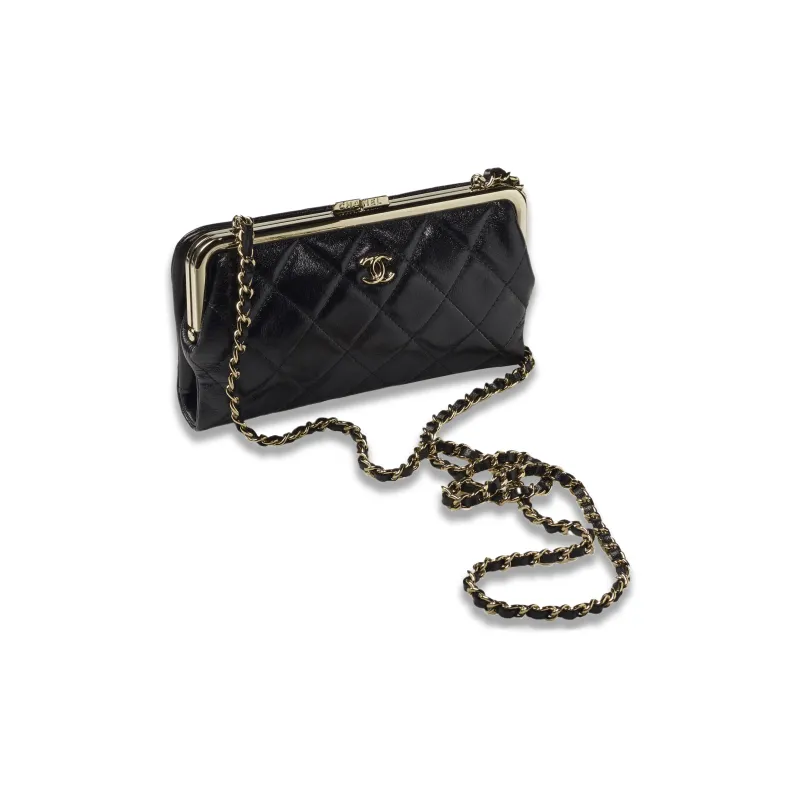 CHANEL Sheepskin One Shoulder Crossbody Clutch Women's Black-1