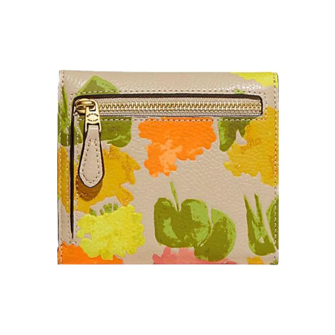 COACH Wyn Pebbled Cow Leather Card Holder Wallet Small Size Women's Beige-1