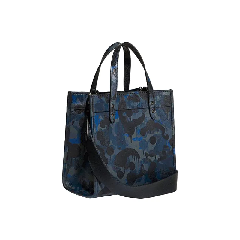 COACH Field Cow Leather Handbag Shoulder Bag Crossbody Bag Small Size Women's Dark Blue & Black-1
