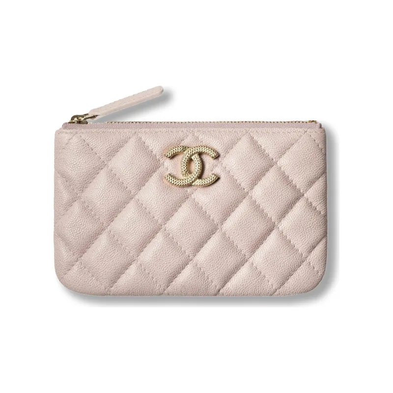CHANEL Embossed Calfskin Pouch Clutch Trumpets Women's Light Pink-0