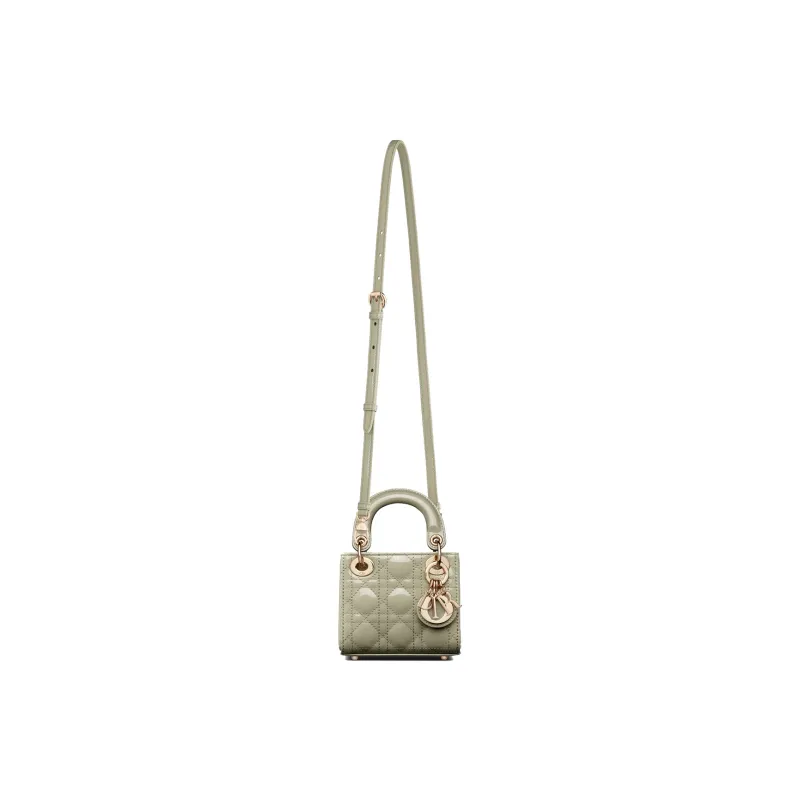 DIOR Lady Dior Patent Leather Cowhide Dior Bag Shoulder Bag Crossbody Bag Handbag Extra Mini Women's Gray Green-4