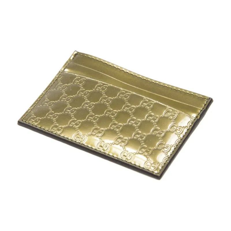 GUCCI Patent Leather Card Clip Card Holder Women's Gold-3