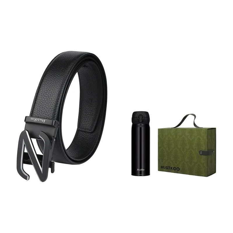 MUSTKOO Double Sided Soft Cowhide Black, Width 3.4cm, Students Automatic Buckle Belt Men's-6
