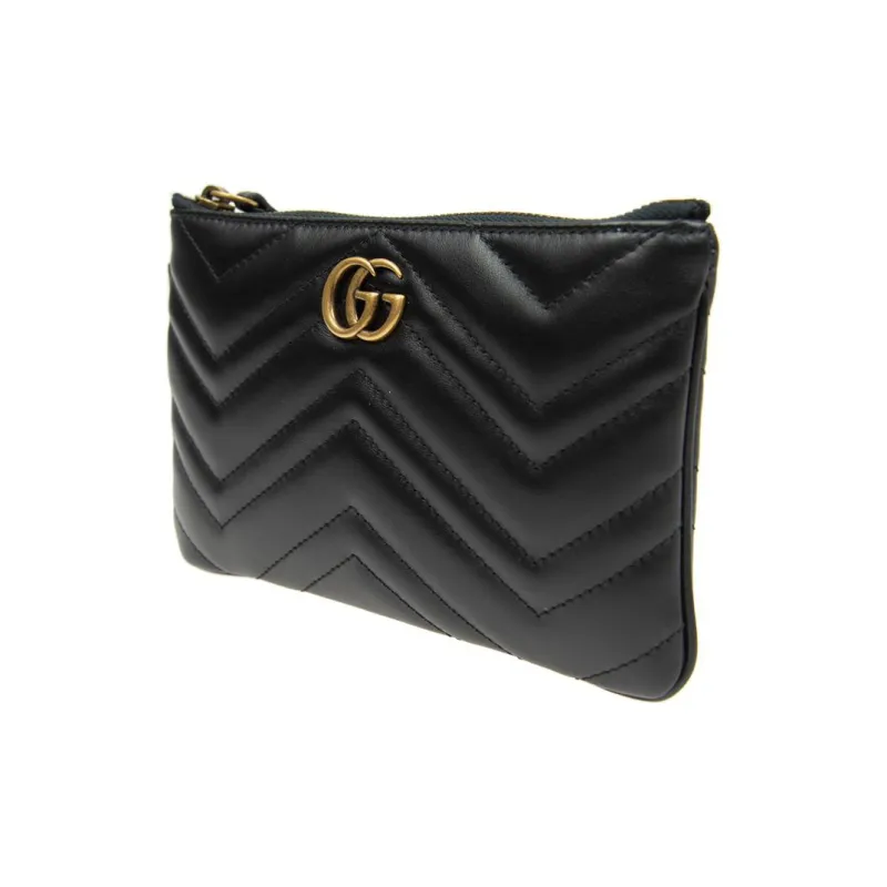 GUCCI GG Marmont Embossed Leather File Folder Coin Purse Clutch Regular Women's Black-1