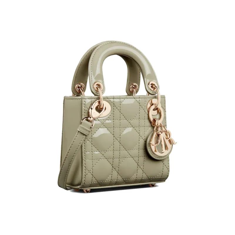 DIOR Lady Dior Patent Leather Cowhide Dior Bag Shoulder Bag Crossbody Bag Handbag Extra Mini Women's Gray Green-1