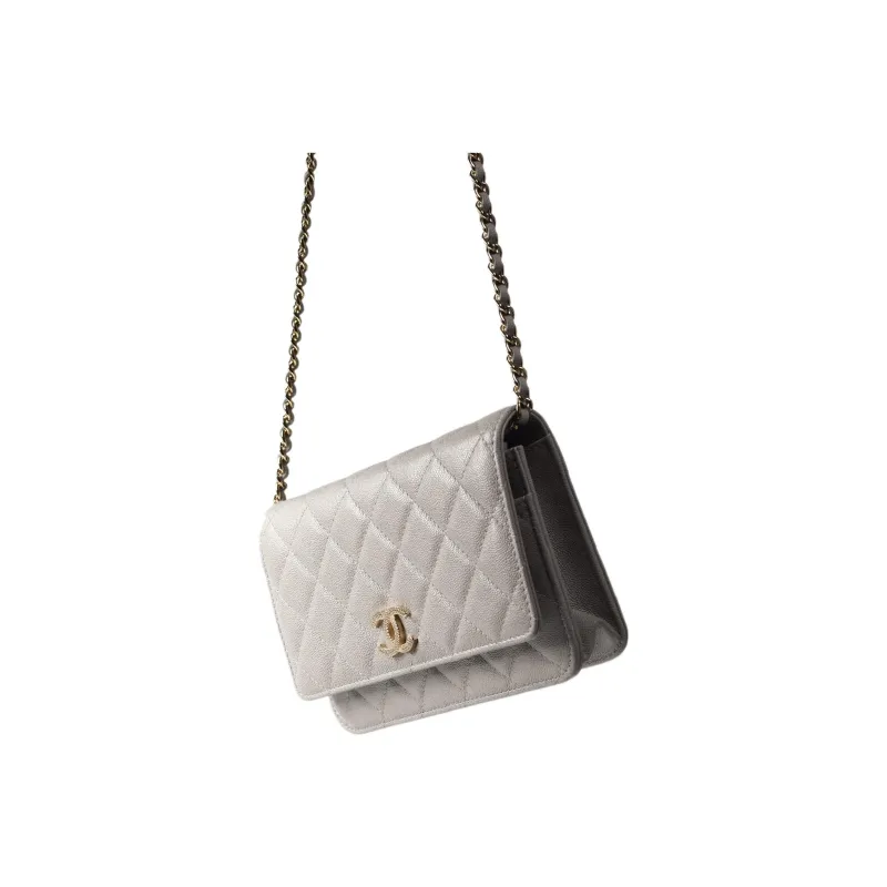 CHANEL Grain Embossed Calfskin Shoulder Bag, Crossbody Bag, Wallet Women's Gray-2