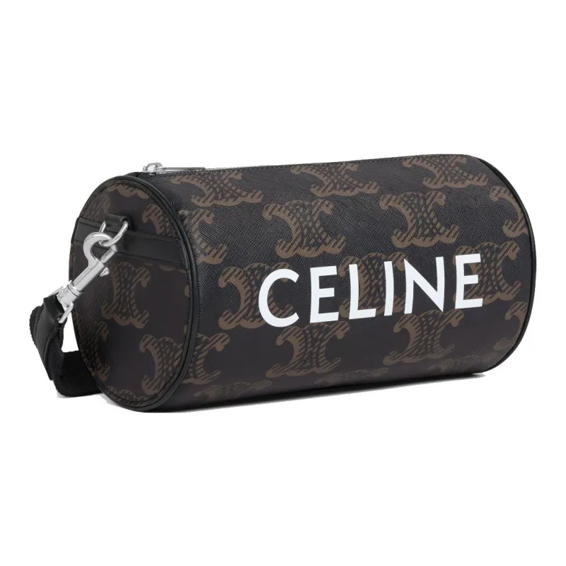 CELINE Cow Leather Binding Cylinder Bag Crossbody Bag Shoulder Bag Men's Black-1