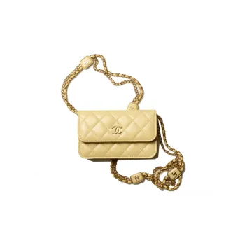 CHANEL Sheepskin Metal Handheld Crossbody Bag, Shoulder Bag Women's Light Yellow