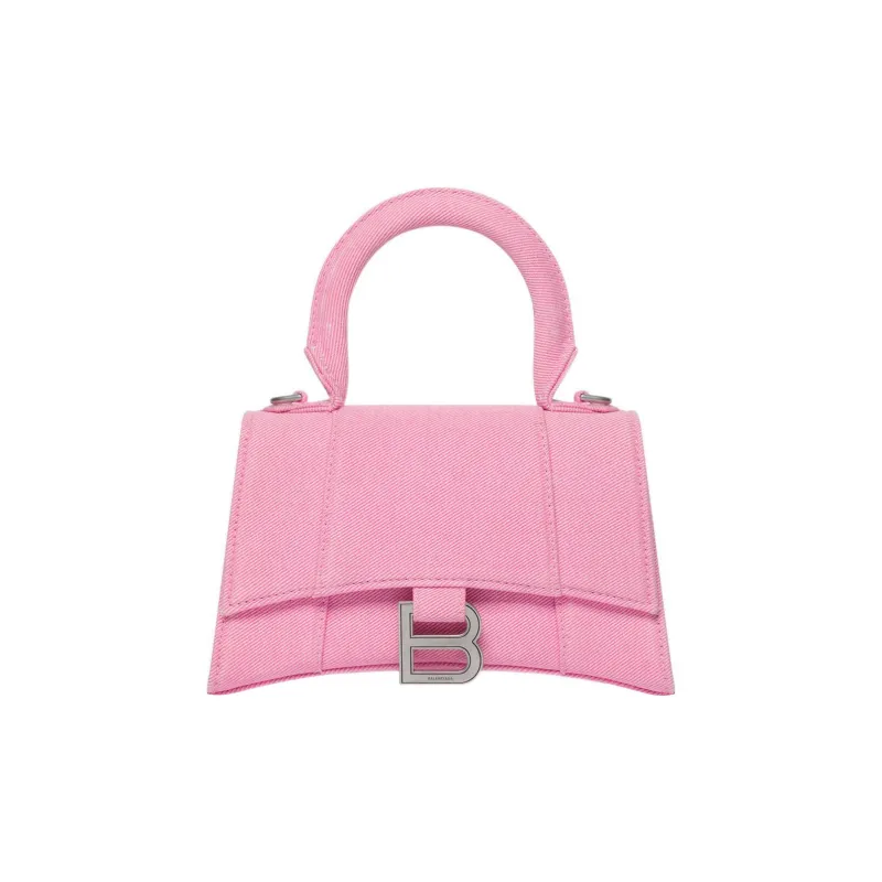 Balenciaga Hourglass Washed Denim Shoulder Bag, Crossbody Bag, Handbag Extra Small Women's Pink-0