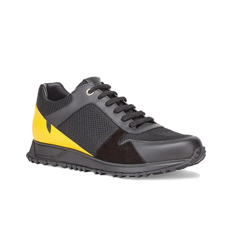 FENDI Low Top Casual Shoes Men's Black Yellow-2