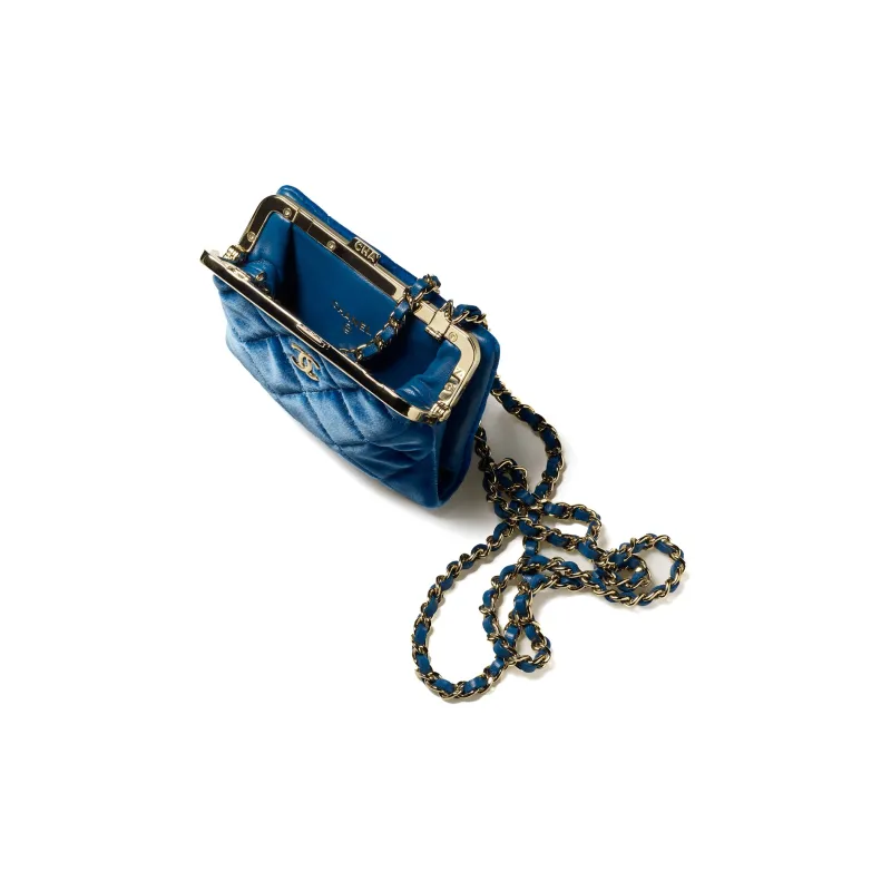 CHANEL Velour Gold Metal Carry Bag, Shoulder Bag, Crossbody Bag Women's Blue-2