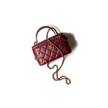 CHANEL Sheepskin Metal Makeup Bag Handbag, Shoulder Bag, Crossbody Bag Women's Burgundy
