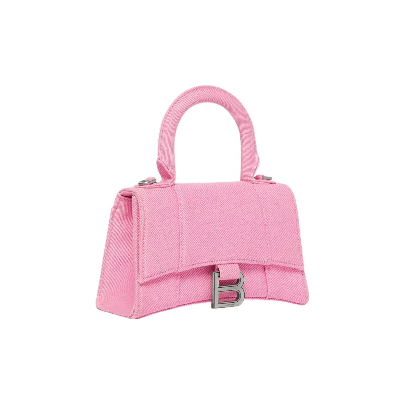 Balenciaga Hourglass Washed Denim Shoulder Bag, Crossbody Bag, Handbag Extra Small Women's Pink-1