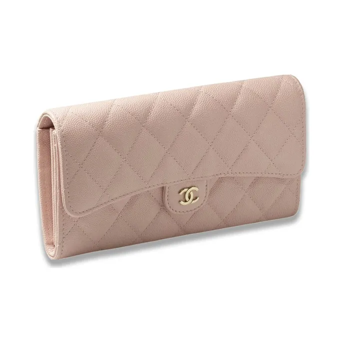 CHANEL Embossed Shiny Calfskin Flap Bag Wallet Women's Pink-1