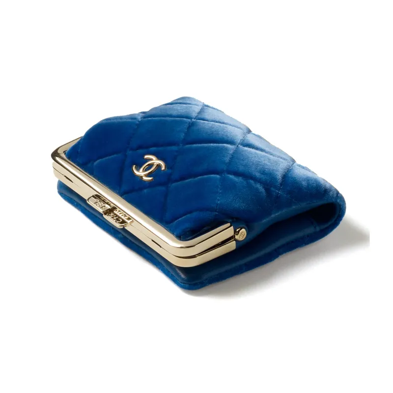CHANEL Velour Gold Metal Carry Bag, Shoulder Bag, Crossbody Bag Women's Blue-3