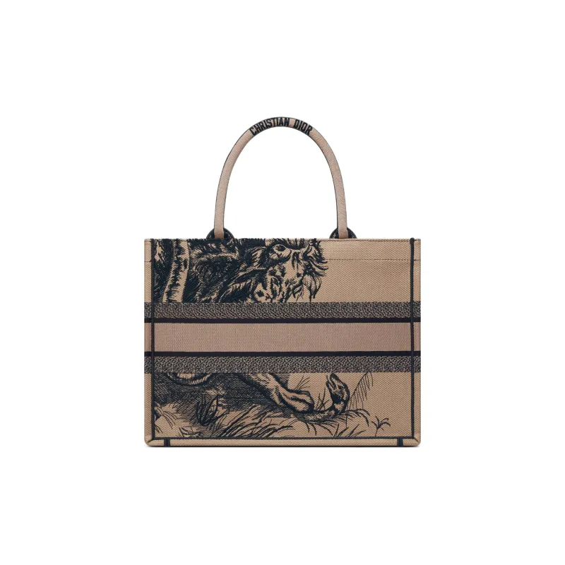 DIOR BookTote Embroidery Tote Bag Shopping Bag Handbag Medium Size Women's Brown-2